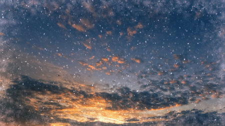 cute snow fall at night or late evening - photo of natureの写真素材