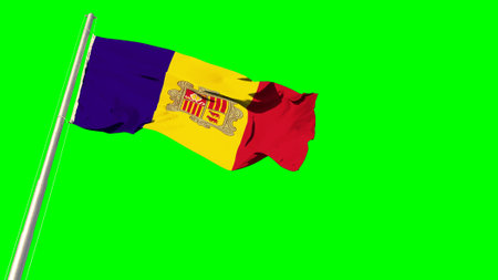 Waving glorious flag of Andorra on chroma key screen, isolated - object 3D renderingの写真素材