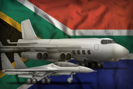 air forces on the South Africa flag background. South Africa air forces concept. 3d illustrationの写真素材