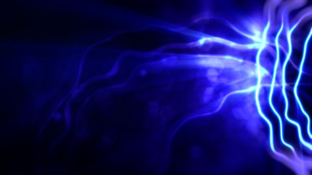 bright glowing blue twinkling volumetric lines on black backdrop - abstract 3D renderingの写真素材