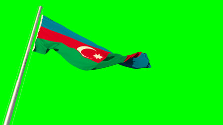 Waving glorious flag of Azerbaijan on chroma key screen, isolated - object 3D illustrationの写真素材