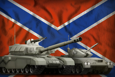 tanks on the Novorossiya flag background. Novorossiya tank forces concept. 3d illustrationの写真素材
