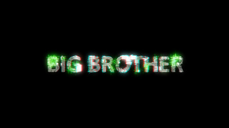 glowing cybernetic text BIG BROTHER on black - meta universe concept, isolated - object 3D renderingの写真素材