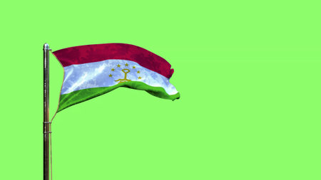 waving flag of Tajikistan for national holiday on green screen, isolated - object 3D renderingの写真素材