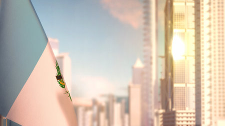 flag of Guatemala on city skyscrapers buildings vanilla sundown backdrop for veterans day - abstract 3D renderingの写真素材