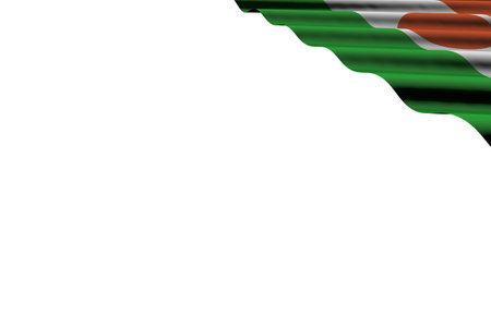 nice feast flag 3d illustration - shining flag of Nigeria with big folds lying flat in right top corner isolated on whiteの写真素材