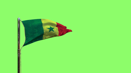 waving flag of Senegal for veterans day on chroma key screen, isolated - object 3D illustrationの写真素材
