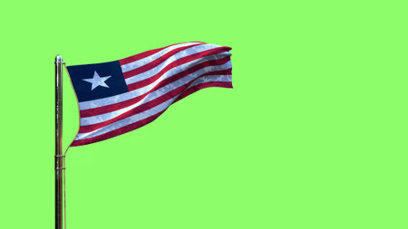 waving flag of Liberia for anthem day on chroma key screen, isolated - object 3D renderingの写真素材