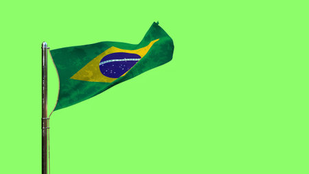waving flag of Brazil for any holiday on chroma key screen, isolated - object 3D illustrationの写真素材
