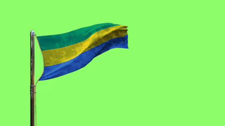 waving flag of Gabon for independence day on chroma key screen, isolated - object 3D illustrationの写真素材