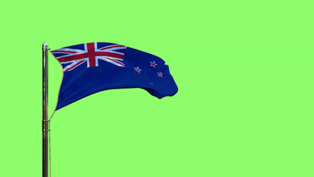waving flag of New Zealand for anthem day on chroma key screen, isolated - object 3D renderingの写真素材