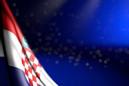 pretty any feast flag 3d illustration - picture of Croatia flag hangs in corner on blue with selective focus and empty place for your contentの写真素材