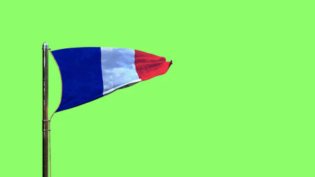 waving flag of France for anthem day on green screen, isolated - object 3D renderingの写真素材