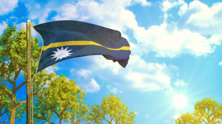 flag of Nauru at sunny day, good ecology symbol - nature 3D illustrationの写真素材