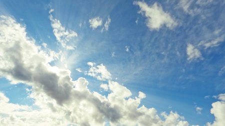 nice large bright clouds in the blue sky background - photo of natureの写真素材