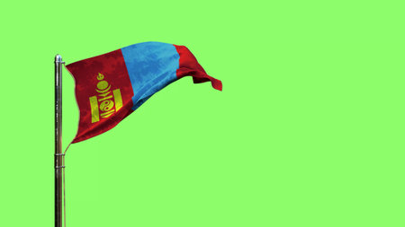 waving flag of Mongolia for independence day on green screen, isolated - object 3D renderingの写真素材
