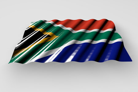 cute any feast flag 3d illustration - glossy flag of South Africa with large folds lying flat isolated on grayの写真素材