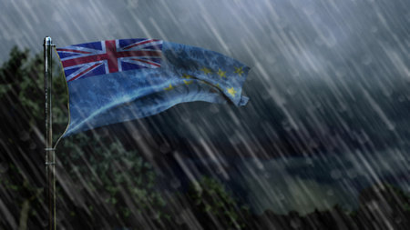 flag of Tuvalu with rain and dark clouds, wind and storm forecast symbol - nature 3D renderingの写真素材