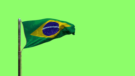 waving flag of Brazil for national holiday on chroma key screen, isolated - object 3D renderingの写真素材