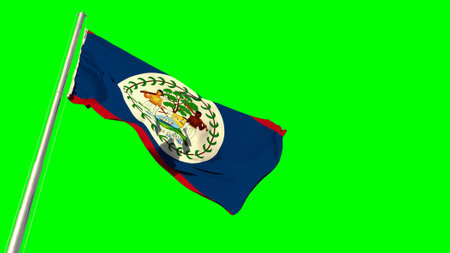 Waving glorious flag of Belize on green screen, isolated - object 3D illustrationの写真素材