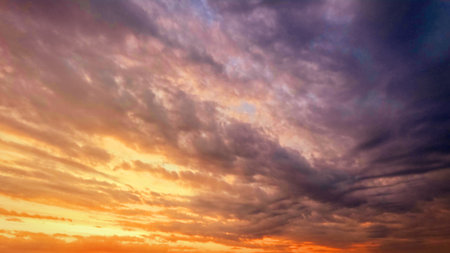 nice sunset golden clouds on the sky backdrop - photo of natureの写真素材