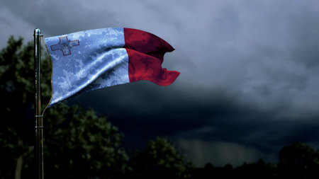 Malta flag for memorial day on dark storm cumulus - abstract 3D illustrationの写真素材