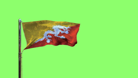 waving flag of Bhutan for memorial day on chroma key screen, isolated - object 3D renderingの写真素材
