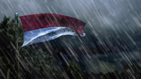 flag of Indonesia with rain and dark clouds - nature 3D illustrationの写真素材