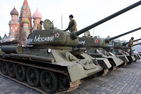 November 7 2011. Russia. Moscow. The solemn procession dedicated to the parade on Red Square on November 7, 1941.のeditorial素材