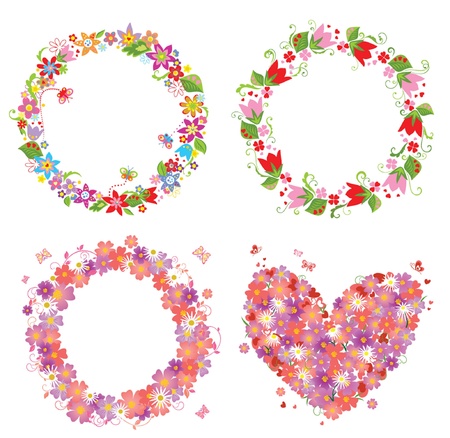 Flower wreath and heart shapeのイラスト素材