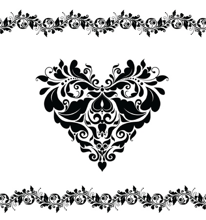 Greeting card with decorative heart (black and white)のイラスト素材