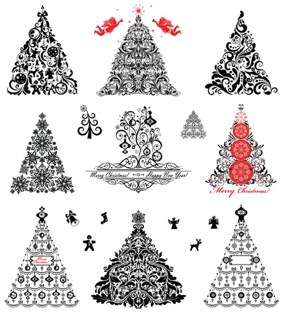 Set of vintage xmas treesのイラスト素材