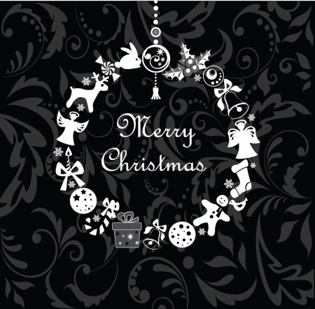Xmas wreath (black and white)のイラスト素材