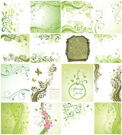 Green floral cardsのイラスト素材
