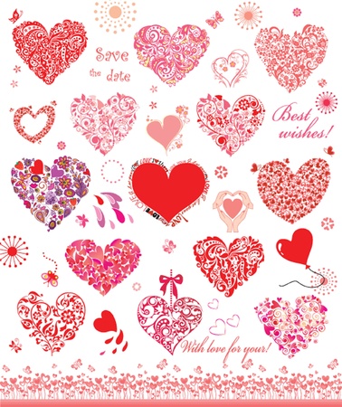 Set of cute red and pink heartsのイラスト素材