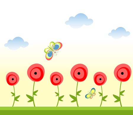 Seamless abstract border with poppiesのイラスト素材