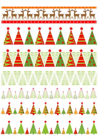 Seamless borders with colorful firs for New Year holidaysのイラスト素材