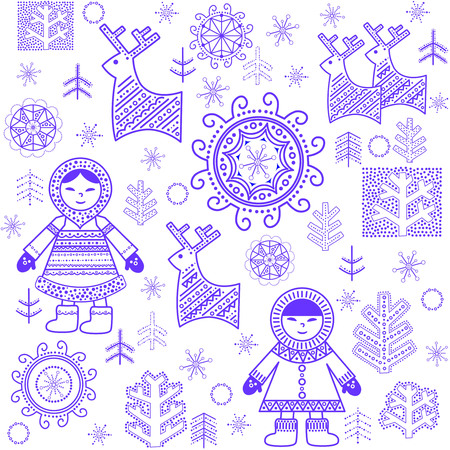 Winter print with Eskimoのイラスト素材
