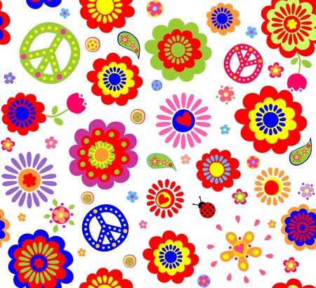 Hippie wallpaper with abstract flowersのイラスト素材