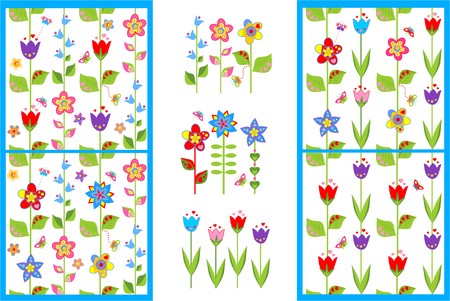 Wallpapers and borders with funny spring flowersのイラスト素材