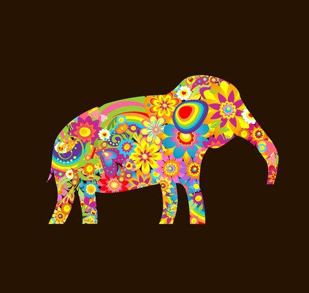 Applique with decorative elephant with colorful flowers printのイラスト素材
