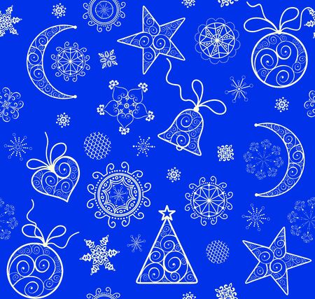 Xmas blue wallpaper with vintage golden patternのイラスト素材