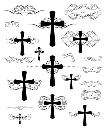 Calligraphic design with christian crosses and page rulersのイラスト素材