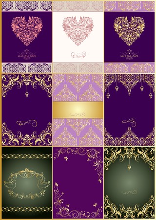 Collection of beautiful wedding vintage invitations with floral patternのイラスト素材