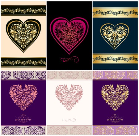 Wedding vintage invitations with floral heart shapesのイラスト素材