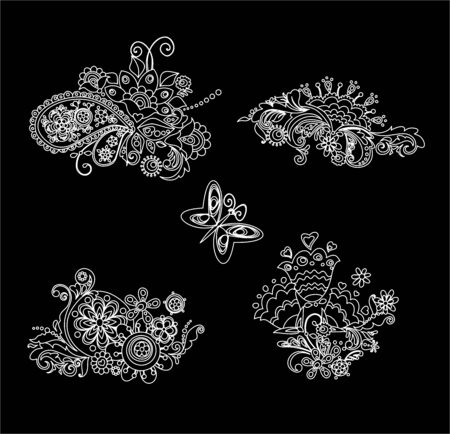 Black and white mhendi designのイラスト素材