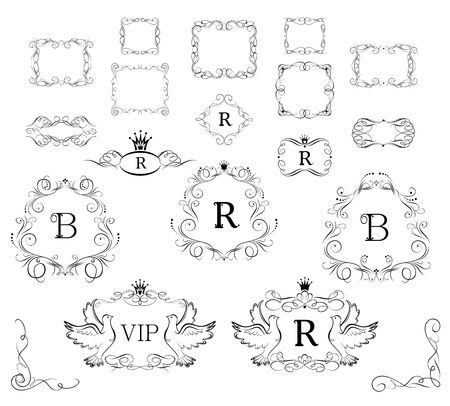 Collection of vintage royal vignette with doves and crown for vip designのイラスト素材