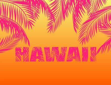 Summery print with palm leaves and Hawaii letteringのイラスト素材