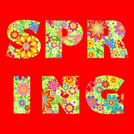 Floral t-shirt print with spring letteringのイラスト素材