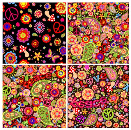 Collection of funny childish colorful hippie wallpapersのイラスト素材